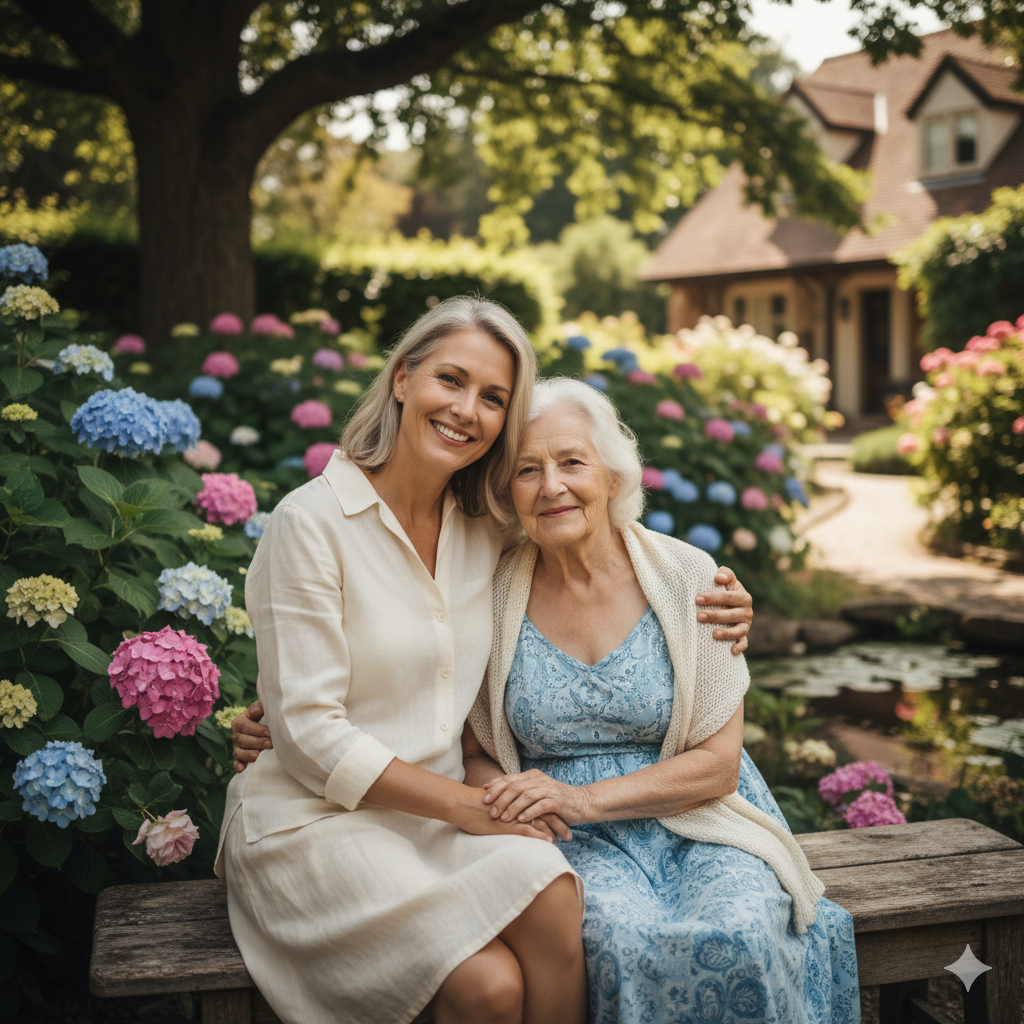 Caregiver smiling with elderly parent at home showing benefits of respite care for family caregivers