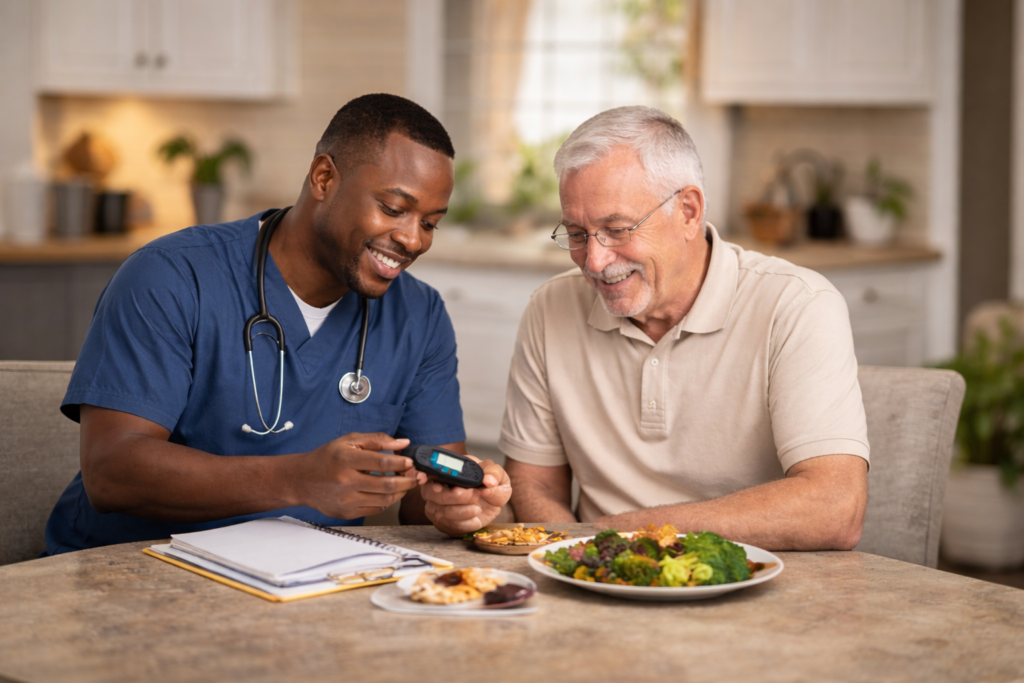 Blood sugar monitoring at home with skilled nursing support