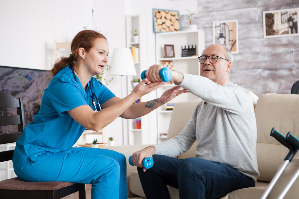 home health after stroke therapy session with physical therapist